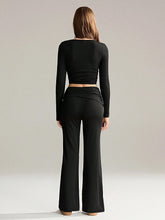2pcs Women's Solid Color Simple Daily Long Sleeve Top And Pants Set
